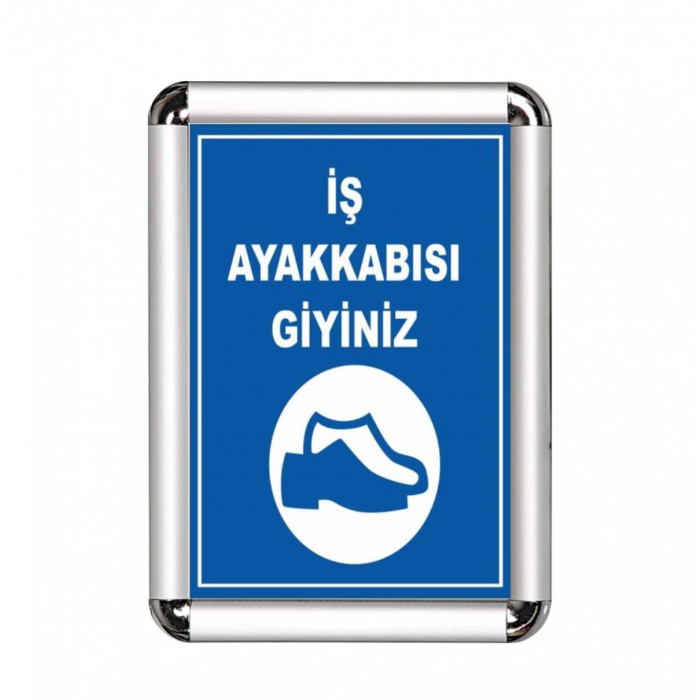 İş Ayakkabısı Giyiniz A3 Cerceveli Uyarı ve Yönlendirme Levhası