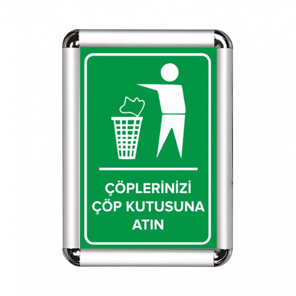 Çöplerinizi Çöp Kutusuna Atınız A3 Cerceveli Uyarı ve Yönlendirme Levhası