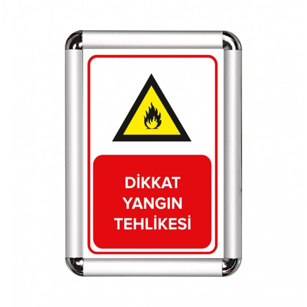 Dikkat Yangın Tehlikesi A3 Cerceveli Uyarı ve Yönlendirme Levhası