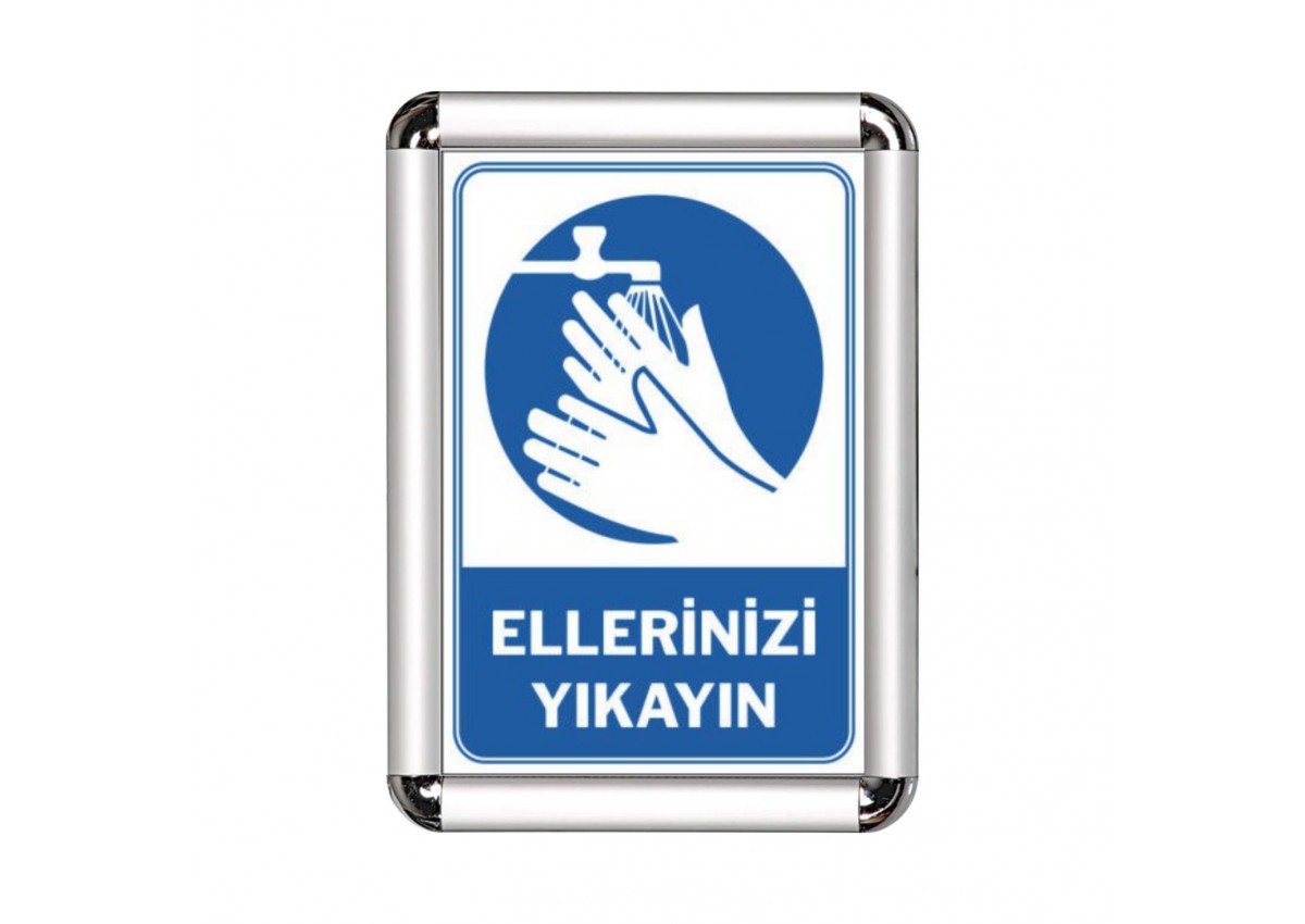Ellerinizi Yıkayın A3 Cerceveli Uyarı ve Yönlendirme Levhası