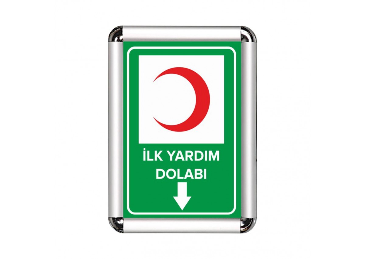 İlk Yardım Dolabı A3 Cerceveli Uyarı ve Yönlendirme Levhası
