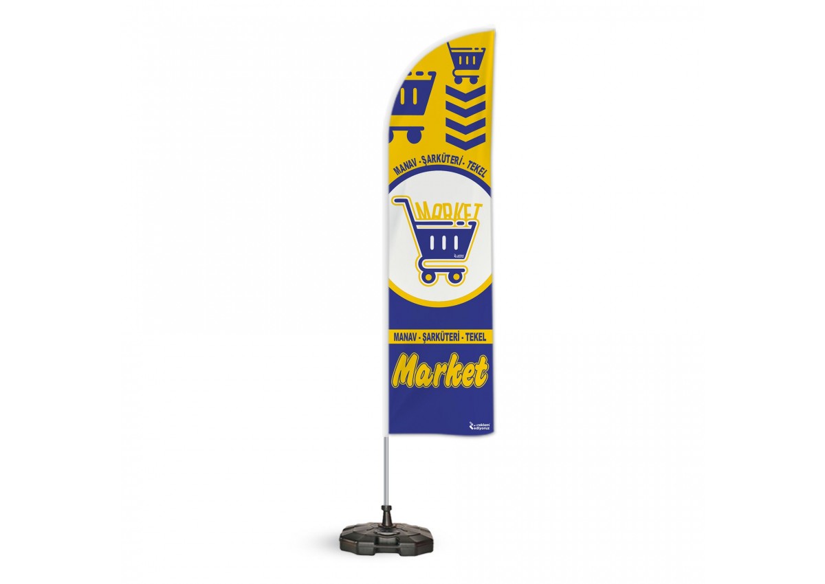 Market Manav Şarküteri Temalı Yelken Bayrak Takımı Mavi Sarı  2 adet