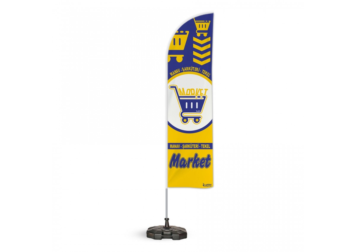 Market Manav Şarküteri Temalı Yelken Bayrak Takımı Mavi Sarı  2 adet