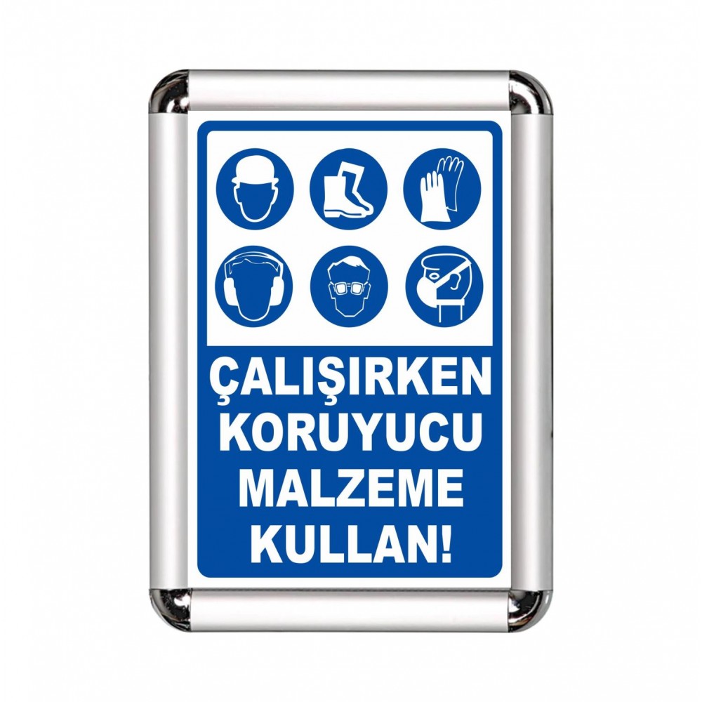 Koruyucu Malzeme Kullan A3 Cerceveli Uyarı ve Yönlendirme Levhası