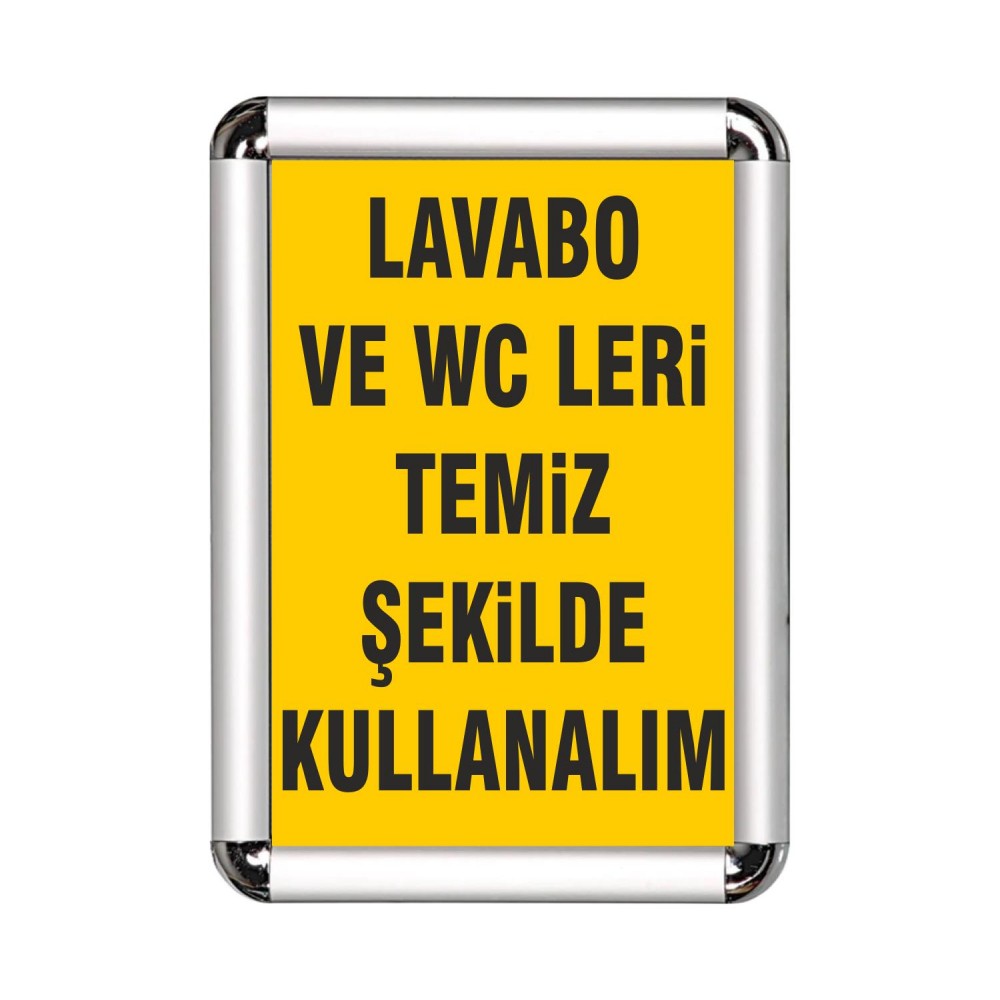 Lavabo ve Wc Temiz Kullan A3 Cerceveli Uyarı ve Yönlendrime Levhası