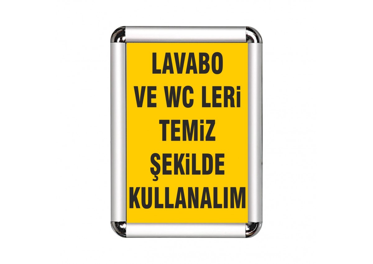 Lavabo ve Wc Temiz Kullan A3 Cerceveli Uyarı ve Yönlendrime Levhası
