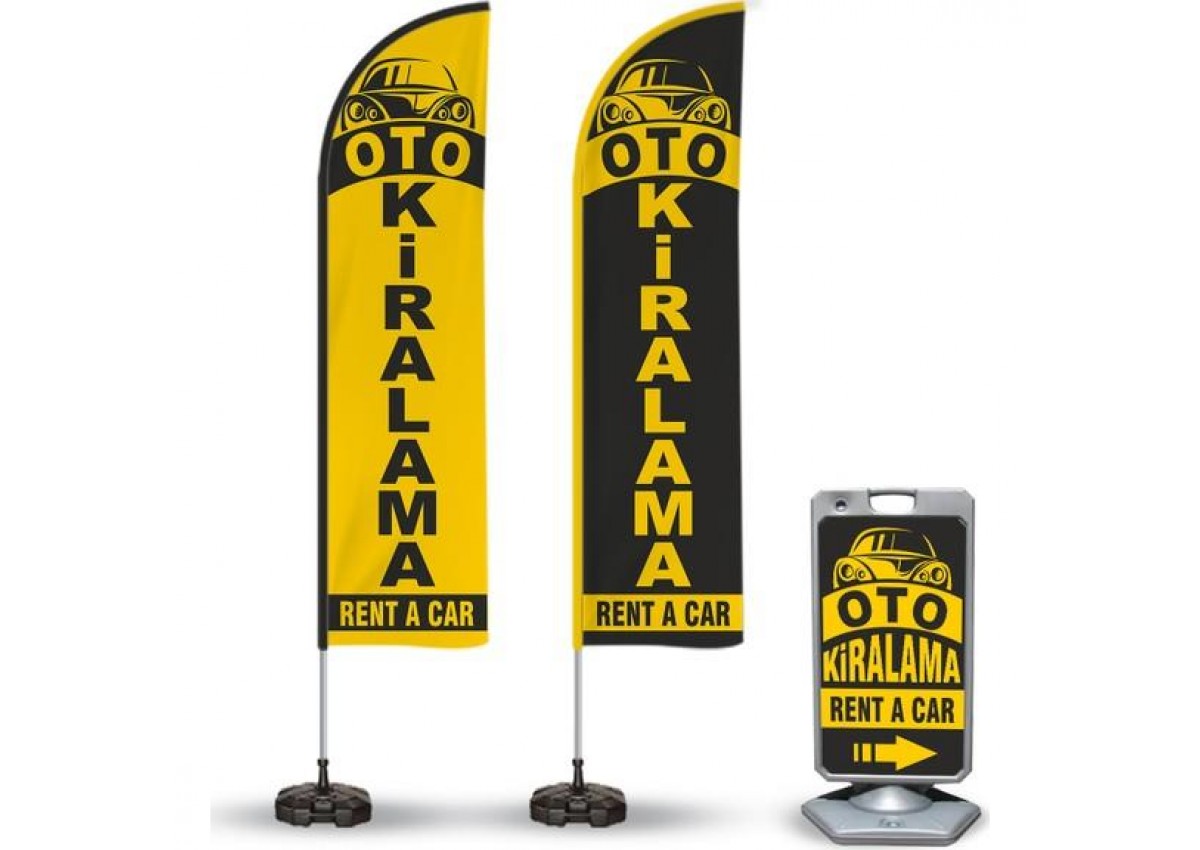 Oto KiralamaTemalı 2 Yelken Bayrak ve A Tabela Reklam Paketi