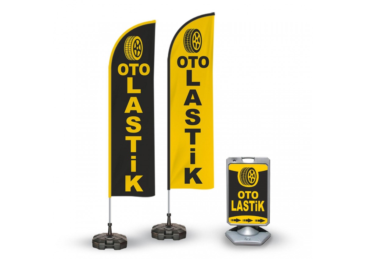 Oto LastikTemalı 2 Yelken Bayrak ve A Tabela Reklam Paketi