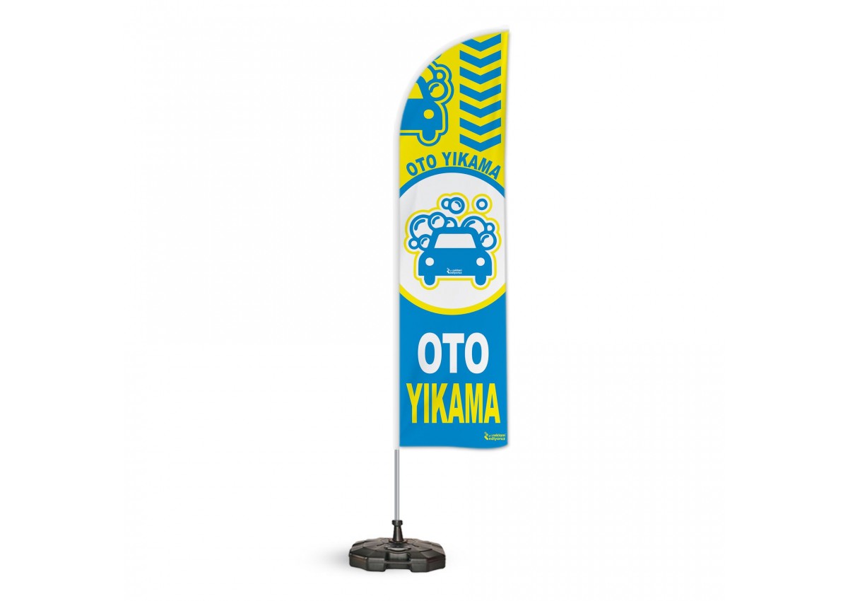 Oto Yıkama v1 Temalı 2 Adet Yelken Bayrak ve 1 Bariyer Duba Takımı