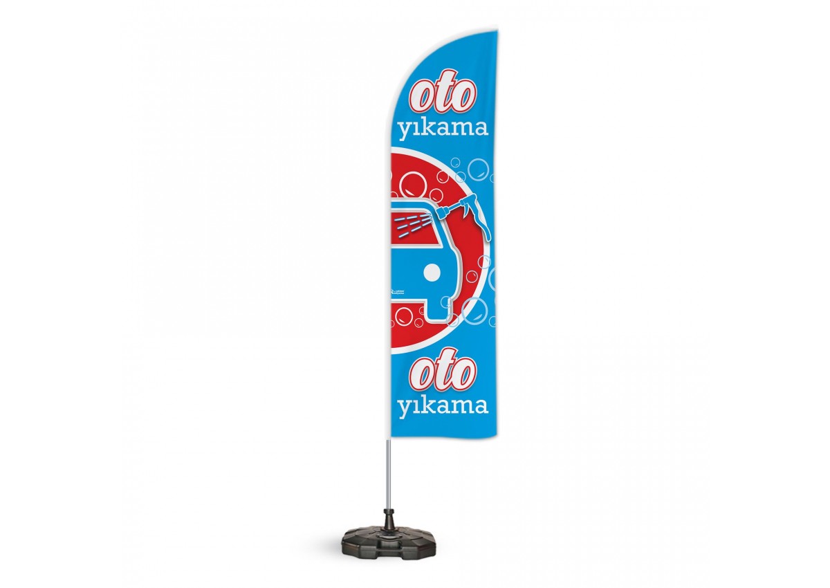 Oto Yıkama v2 Temalı 2 Adet Yelken Bayrak ve 1 Bariyer Duba Takımı