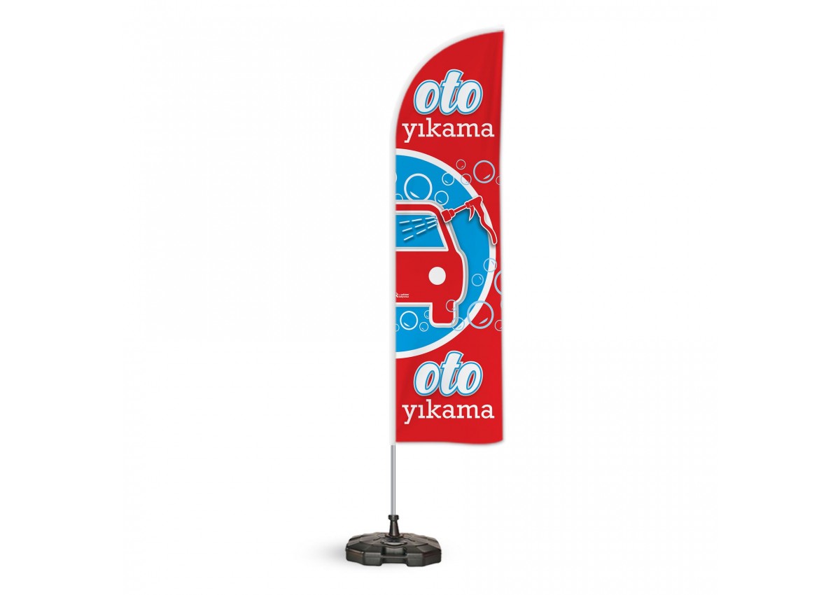 Oto Yıkama v2 Temalı 2 Adet Yelken Bayrak ve 1 Bariyer Duba Takımı