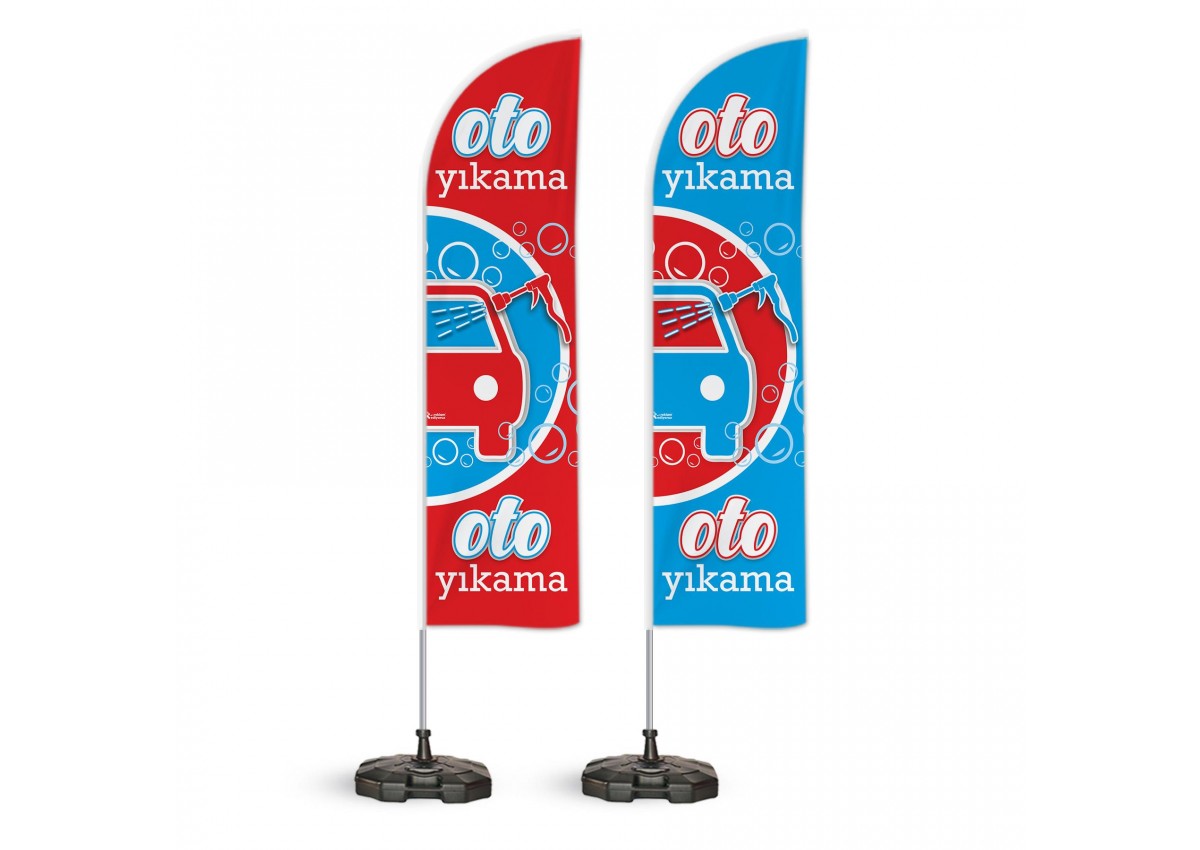 Oto Yıkama v2 Temalı Yelken Bayrak Takımı Mavi Kırmızı  2 adet