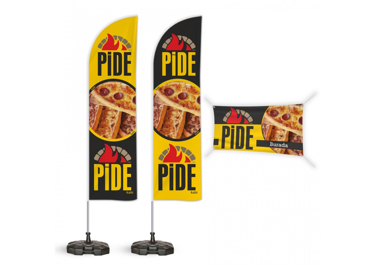 Pide Temalı 2 Yelken Bayrak 1 100x50 cm Branda Takımı