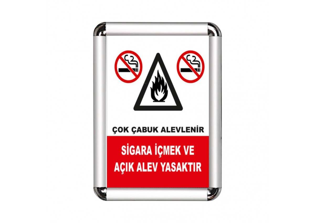 Sigara ve Acık Alev Yasaktır A3 Cerceveli Uyarı ve Yönlendirme Levhası