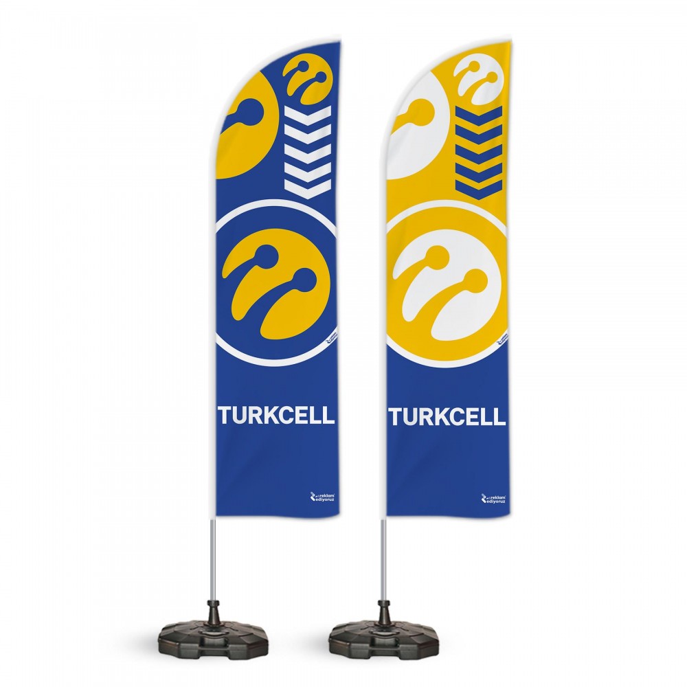 Turkcell Temalı Yelken Bayrak Takımı Mavi Beyaz 2 adet