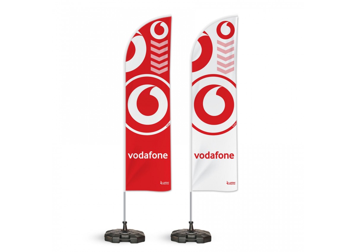 Vodafone Temalı Yelken Bayrak Takımı Kırmızı Beyaz 2 adet