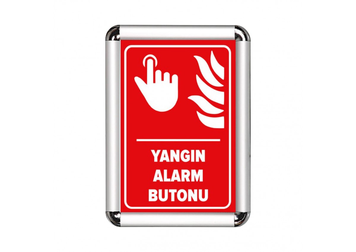 Yangın Alarm Butonu A3 Cerceveli Uyarı ve Yönlendirme Levhası