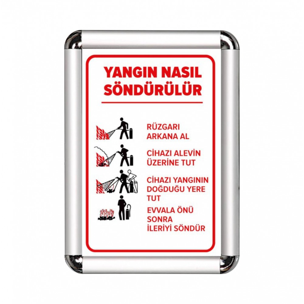 Yangın Nasıl Söndürülür A3 Cerceveli Uyarı ve Yönlendirme Levhası