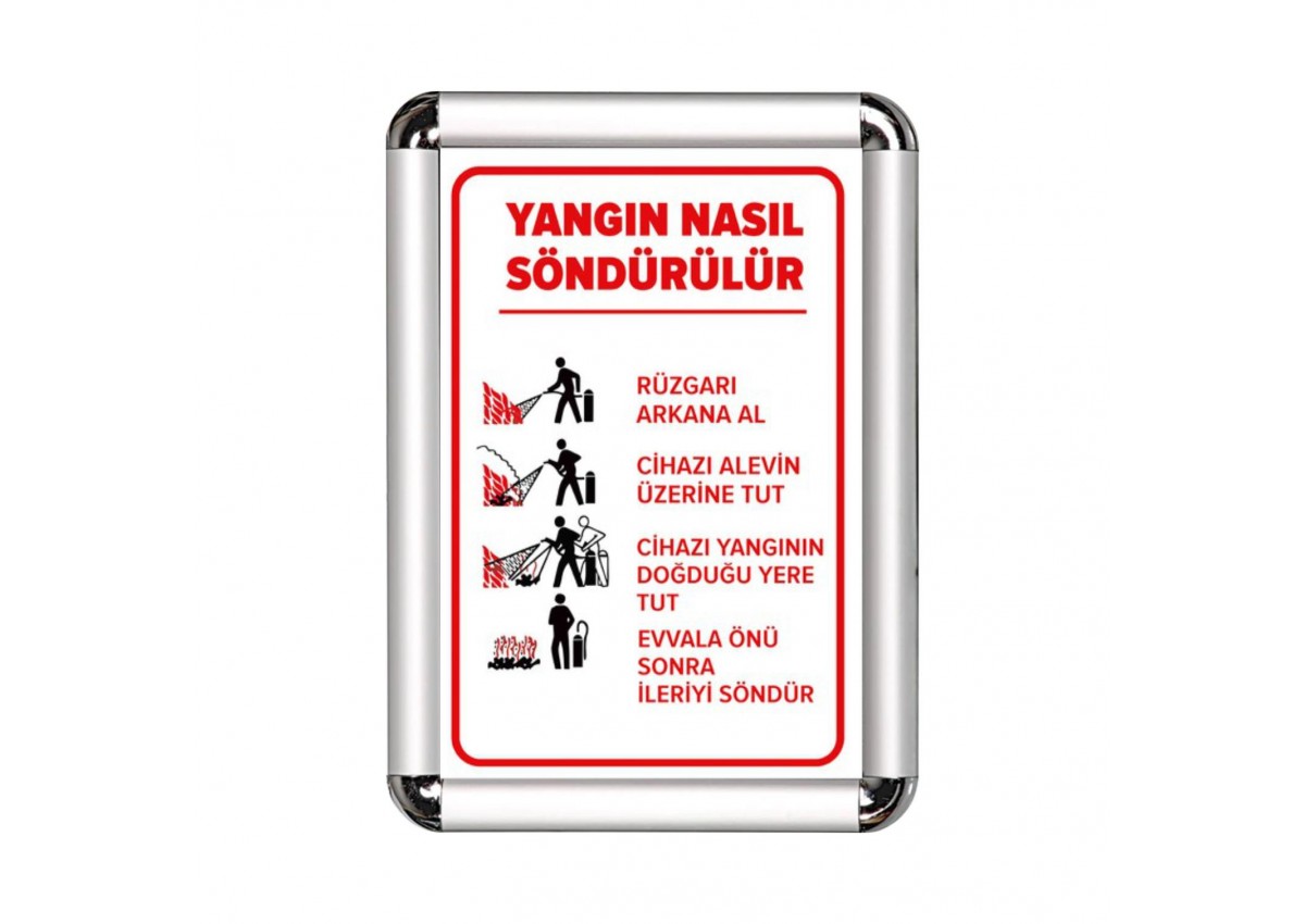 Yangın Nasıl Söndürülür A3 Cerceveli Uyarı ve Yönlendirme Levhası