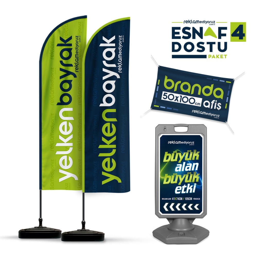 2 Yelken Bayrak + 1 Reklam Dubası Paketi (Branda Hediyeli)