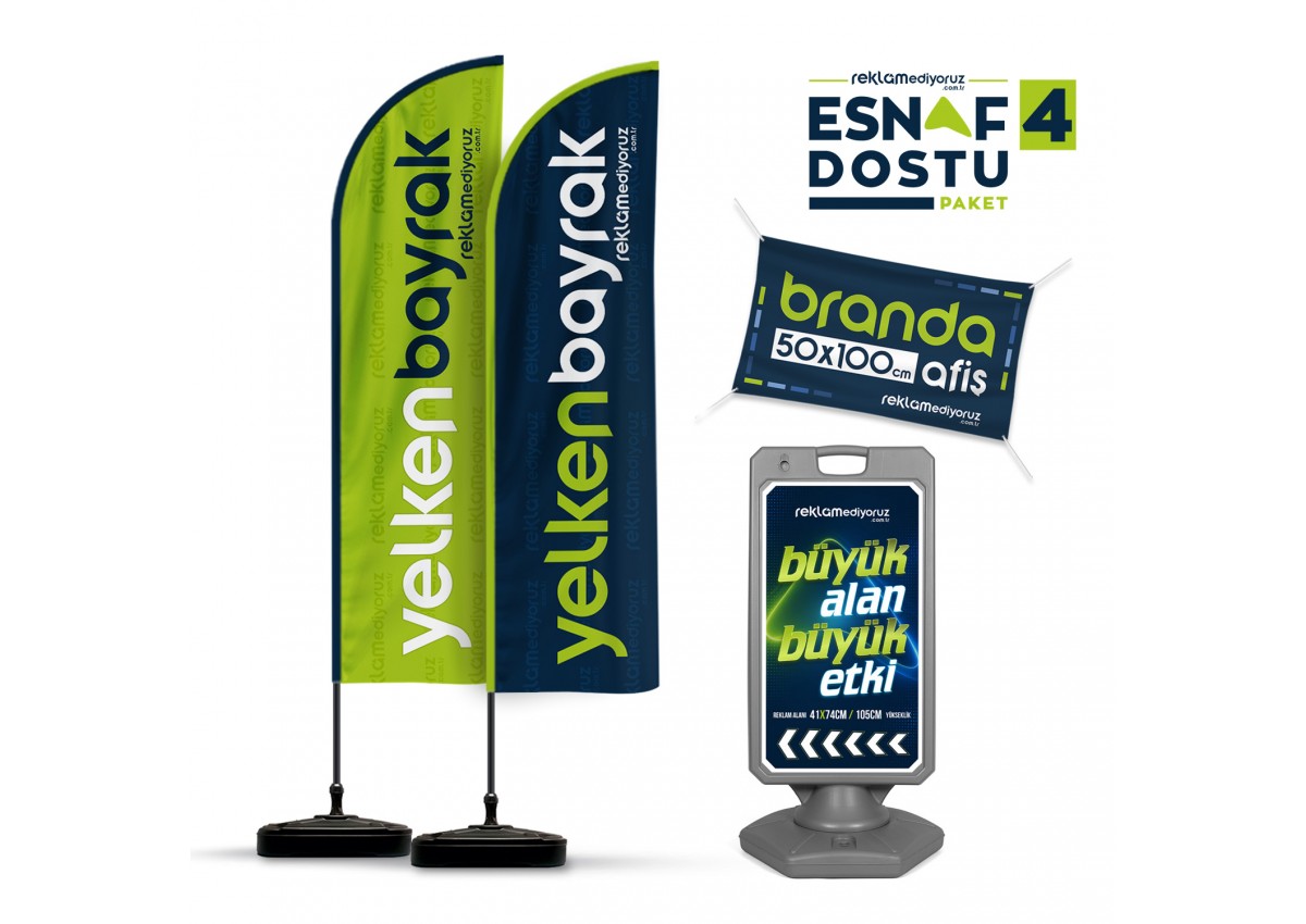 2 Yelken Bayrak + 1 Reklam Dubası Paketi (Branda Hediyeli)